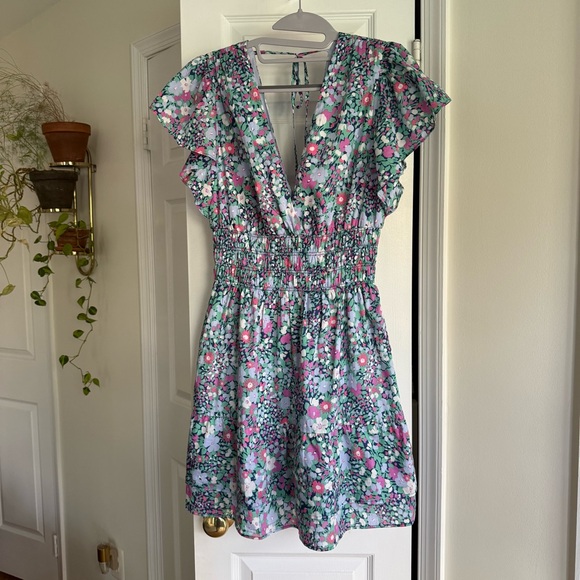 Rails Kimora Floral Cotton Minidress Flutter Sleeve Ruched Waist - Size Small - Picture 3 of 8